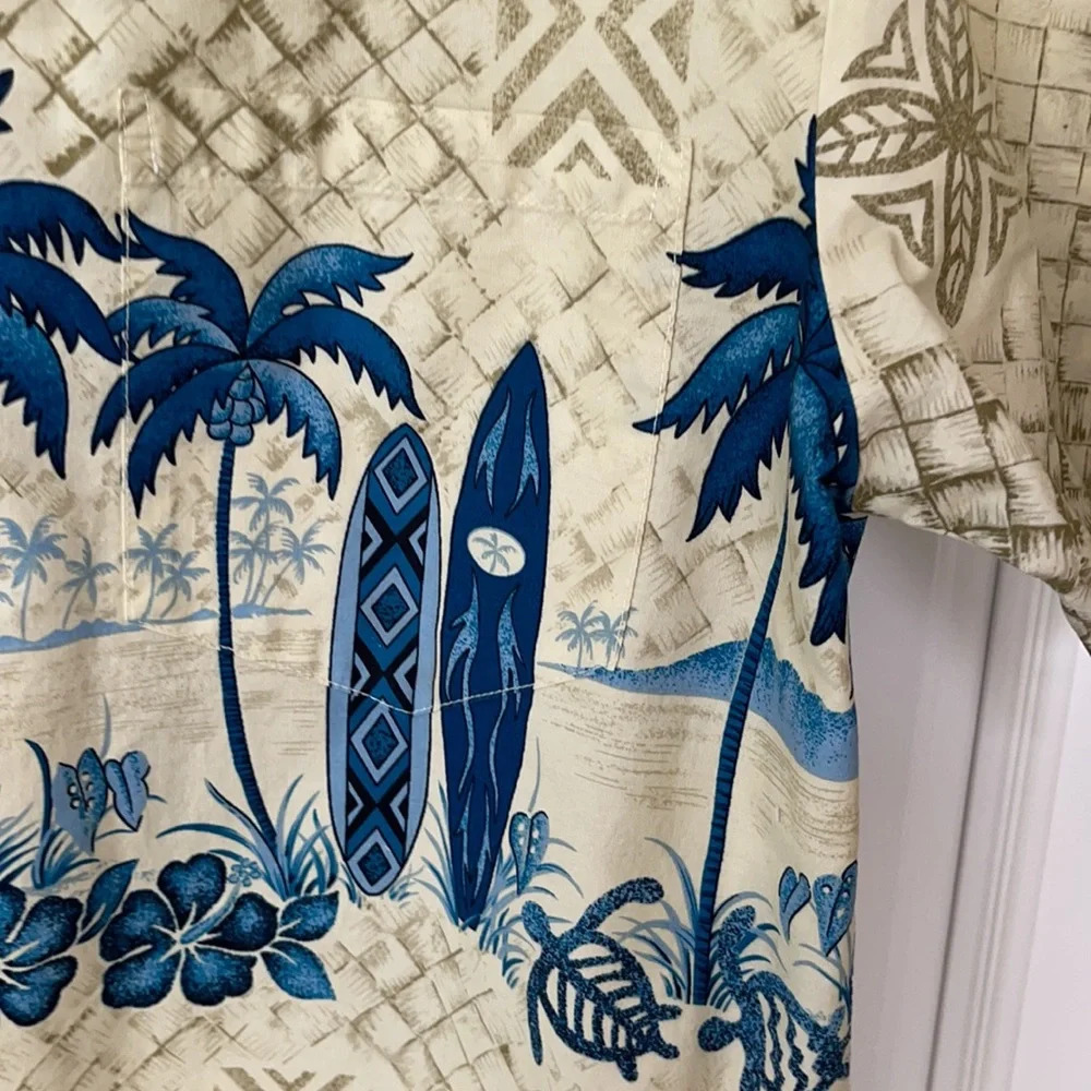 Winnie Fashion Hawaiian Button Up Shirt USA Palm Surf Beige Gray Mens XL - Picture 3 of 14